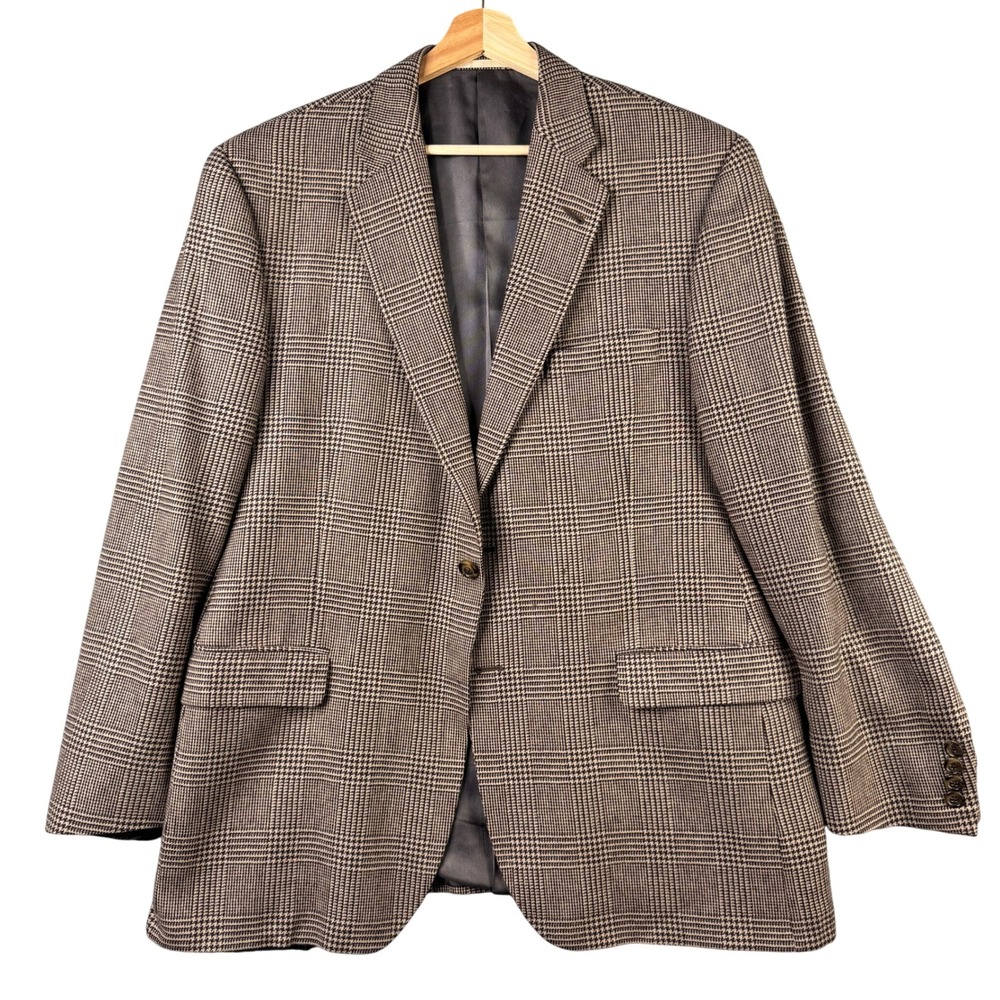 Burberry London Bond Street Mens 44R Wool Glen Plaid Blazer Sport Coat Brown